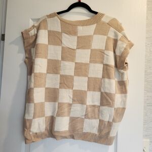 Blakeley Designs Checkered Tan and White Knit Sweater Vest Size L/XL BNWT